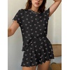 Ekouaer Womens Pajamas 2 Piece Ribbed Knit Pjs Short Sleeve Lounge Sets(Black Bow Tie)