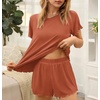 Ekouaer Womens Pajamas 2 Piece Ribbed Knit Pjs Short Sleeve Lounge Sets(Brick Red)