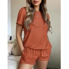 Ekouaer Womens Pajamas 2 Piece Ribbed Knit Pjs Short Sleeve Lounge Sets(Brick Red)