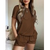 Ekouaer Womens Pajamas 2 Piece Ribbed Knit Pjs Short Sleeve Lounge Sets(Brown)
