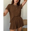 Ekouaer Womens Pajamas 2 Piece Ribbed Knit Pjs Short Sleeve Lounge Sets(Brown)