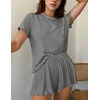 Ekouaer Womens Pajamas 2 Piece Ribbed Knit Pjs Short Sleeve Lounge Sets(Gray)
