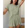 Ekouaer Womens Pajamas 2 Piece Ribbed Knit Pjs Short Sleeve Lounge Sets(Green)