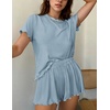 Ekouaer Womens Pajamas 2 Piece Ribbed Knit Pjs Short Sleeve Lounge Sets(Light Blue)