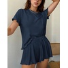 Ekouaer Womens Pajamas 2 Piece Ribbed Knit Pjs Short Sleeve Lounge Sets(Navy Blue)