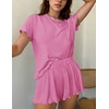 Ekouaer Womens Pajamas 2 Piece Ribbed Knit Pjs Short Sleeve Lounge Sets(Pink)