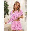 Ekouaer Womens Pajamas 2 Piece Ribbed Knit Pjs Short Sleeve Lounge Sets(Pink Bow Tie)