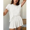 Ekouaer Womens Pajamas 2 Piece Ribbed Knit Pjs Short Sleeve Lounge Sets(White)