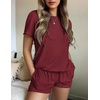 Ekouaer Womens Pajamas 2 Piece Ribbed Knit Pjs Short Sleeve Lounge Sets(Wine Red)