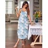 Ekouaer Women’s Sleeveless Nightgowns Long Sleep Dress Wide Strap Sleepwear(Light Blue Floral)
