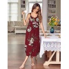 Ekouaer Women’s Sleeveless Nightgowns Long Sleep Dress Wide Strap Sleepwear(Red Flowers)