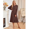 Ekouaer Zipper Robe for Women Long Bath Robe Soft Housecoat Hooded Bathrobe(Brown)
