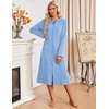 Ekouaer Zipper Robe for Women Long Bath Robe Soft Housecoat Hooded Bathrobe(Light Blue)