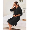 Ekouaer Zipper Robes for Women 3/4 Sleeve Housecoats with Pockets(A-black)