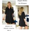 Ekouaer Zipper Robes for Women 3/4 Sleeve Housecoats with Pockets(A-black)