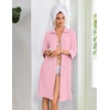 Ekouaer Zipper Robes for Women 3/4 Sleeve Housecoats with Pockets(A-pink)