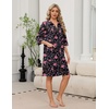 Ekouaer Zipper Robes for Women 3/4 Sleeve Housecoats with Pockets(Black Flower)