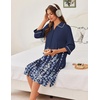 Ekouaer Zipper Robes for Women 3/4 Sleeve Housecoats with Pockets(Blue Floral)