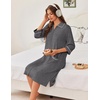 Ekouaer Zipper Robes for Women 3/4 Sleeve Housecoats with Pockets(Dark Grey)