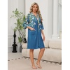 Ekouaer Zipper Robes for Women 3/4 Sleeve Housecoats with Pockets(Deep Blue Floral)