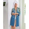 Ekouaer Zipper Robes for Women 3/4 Sleeve Housecoats with Pockets(Deep Blue Floral)