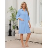 Ekouaer Zipper Robes for Women 3/4 Sleeve Housecoats with Pockets(Light Blue)