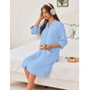 Ekouaer Zipper Robes for Women 3/4 Sleeve Housecoats with Pockets(Light Blue)