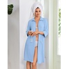Ekouaer Zipper Robes for Women 3/4 Sleeve Housecoats with Pockets(Light Blue)