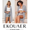 Ekouaer Zipper Robes for Women 3/4 Sleeve Housecoats with Pockets(Light Grey)