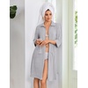 Ekouaer Zipper Robes for Women 3/4 Sleeve Housecoats with Pockets(Light Grey)