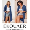 Ekouaer Zipper Robes for Women 3/4 Sleeve Housecoats with Pockets(Navy)