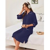 Ekouaer Zipper Robes for Women 3/4 Sleeve Housecoats with Pockets(Navy Blue)