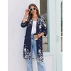 Ekouaer Zipper Robes for Women 3/4 Sleeve Housecoats with Pockets(Navy Blue Flower)