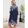 Ekouaer Zipper Robes for Women 3/4 Sleeve Housecoats with Pockets(Navy Blue Flower)