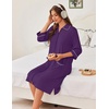 Ekouaer Zipper Robes for Women 3/4 Sleeve Housecoats with Pockets(Purple)