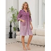 Ekouaer Zipper Robes for Women 3/4 Sleeve Housecoats with Pockets(Purple Leaves)