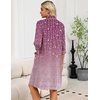 Ekouaer Zipper Robes for Women 3/4 Sleeve Housecoats with Pockets(Purple Leaves)