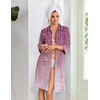 Ekouaer Zipper Robes for Women 3/4 Sleeve Housecoats with Pockets(Purple Leaves)