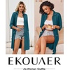 Ekouaer Zipper Robes for Women 3/4 Sleeve Housecoats with Pockets(Turquoise)