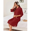 Ekouaer Zipper Robes for Women 3/4 Sleeve Housecoats with Pockets(Wine Red)