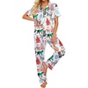 Ekouaer 2 Piece Satin Short Sleeve Pajamas Set Button Down Sleepwear(Blue Cat)