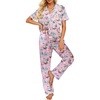Ekouaer 2 Piece Satin Short Sleeve Pajamas Set Button Down Sleepwear(Cat Print)