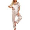 Ekouaer 2 Piece Satin Short Sleeve Pajamas Set Button Down Sleepwear(Champagne)