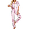 Ekouaer 2 Piece Satin Short Sleeve Pajamas Set Button Down Sleepwear(Colorful Striped Stars)