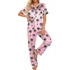 Ekouaer 2 Piece Satin Short Sleeve Pajamas Set Button Down Sleepwear(Holiday Coconut Trees)