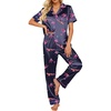 Ekouaer 2 Piece Satin Short Sleeve Pajamas Set Button Down Sleepwear(Navy Cocktail)