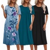 Ekouaer 3 Pack Long Nightgowns for Women Ruffle House Dress(Black+blue Green+continuous Floral Pattern)