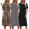 Ekouaer 3 Pack Long Nightgowns for Women Ruffle House Dress(Black+deep Gray+leopard)