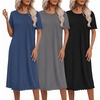 Ekouaer 3 Pack Long Nightgowns for Women Ruffle House Dress(Black+deep Gray+navy)