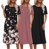 Ekouaer 3 Pack Long Nightgowns for Women Ruffle House Dress(Black+deep Pink+floral Black)
